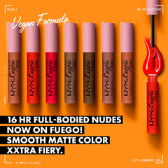 Labial líquido mate de NYX Lip Lingerie XXL Matte, acabado suave para definición.