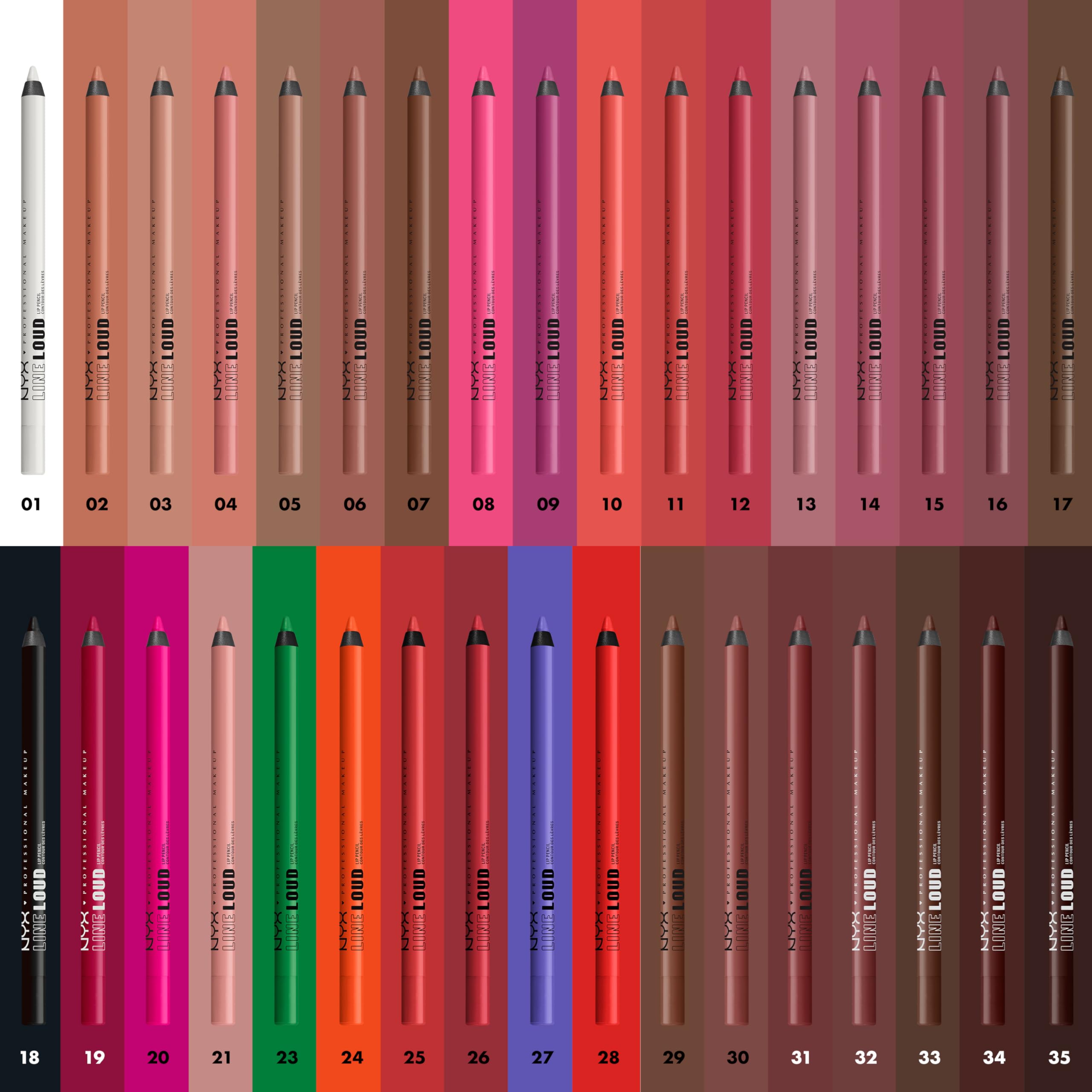 NYX Line Loud Lip Liner: muestra de tonos nude, 7 opciones para looks variados.