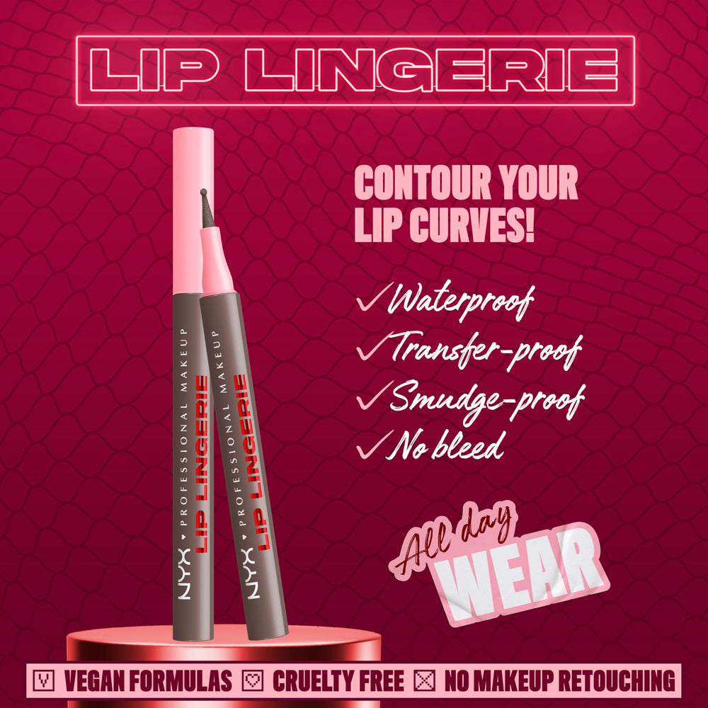 NYX Lip Lingerie Liner Stain ofrece aplicación precisa para curvas labiales y contorno definido.