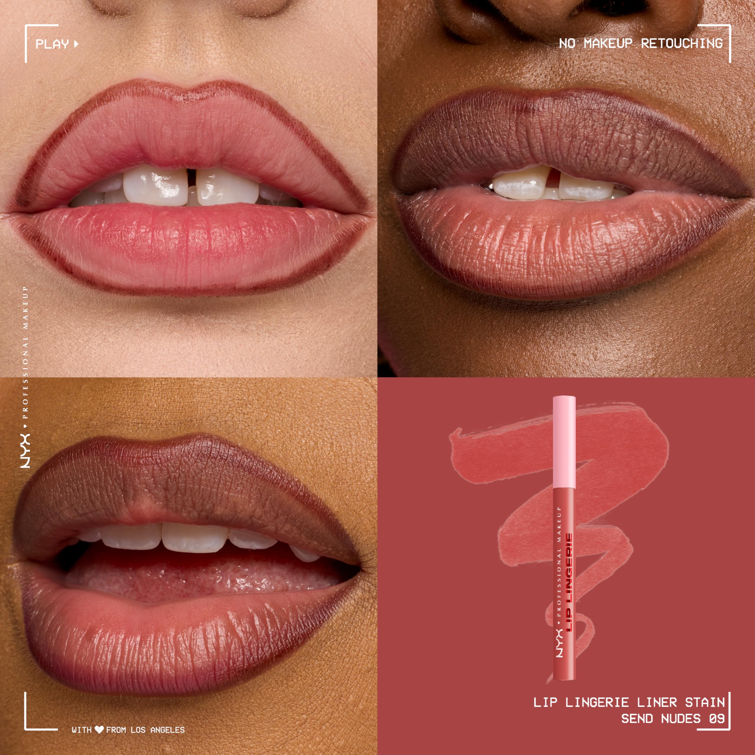 NYX Lip Lingerie Sculpting Lip Liner Stain desliza con textura seda para acabado liso.