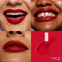 Close-up of applicator applying Untamable lipstick for precise coverage