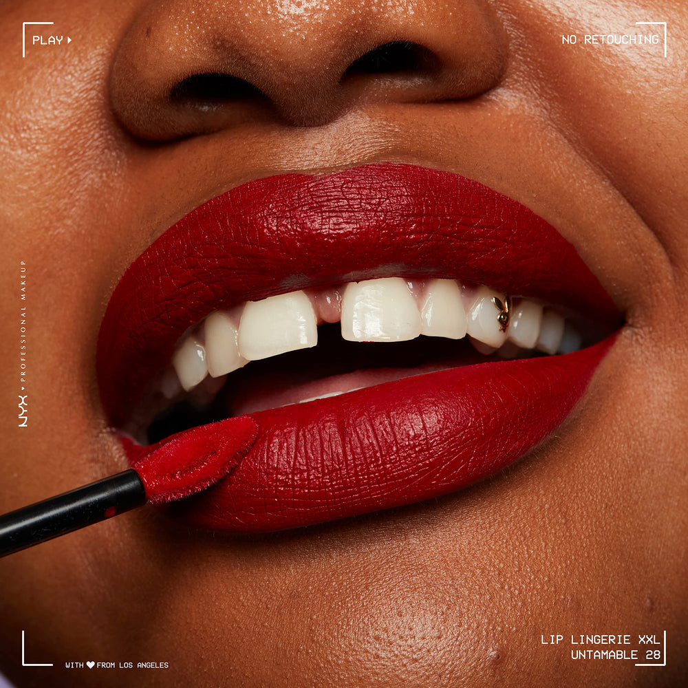 Full-coverage brick red lips with NYX Lip Lingerie XXL Matte