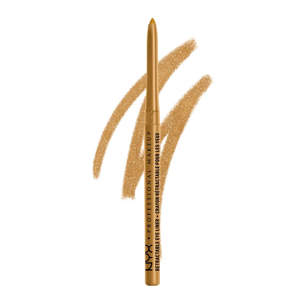 NYX Mechanical Eyeliner Pencil in gold close-up showing retractable tip for precise definition.