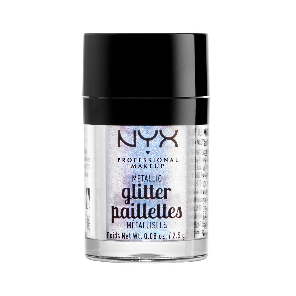 NYX Lumi-Lite loose glitter jar adds multidimensional shine for bold looks.