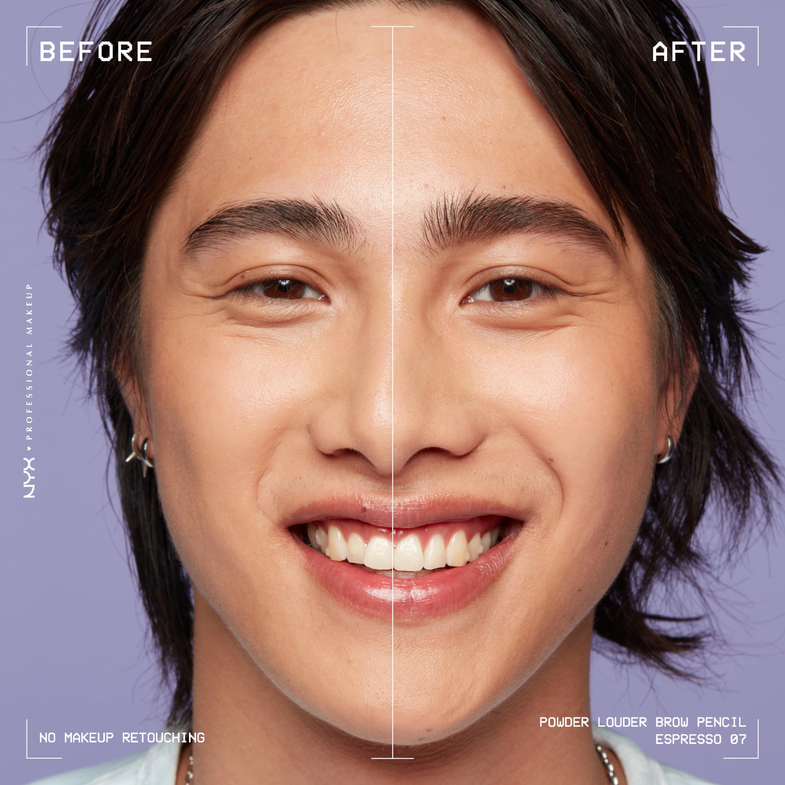 Applying hair-like strokes with NYX Powder Louder Brow Pencil Espresso.