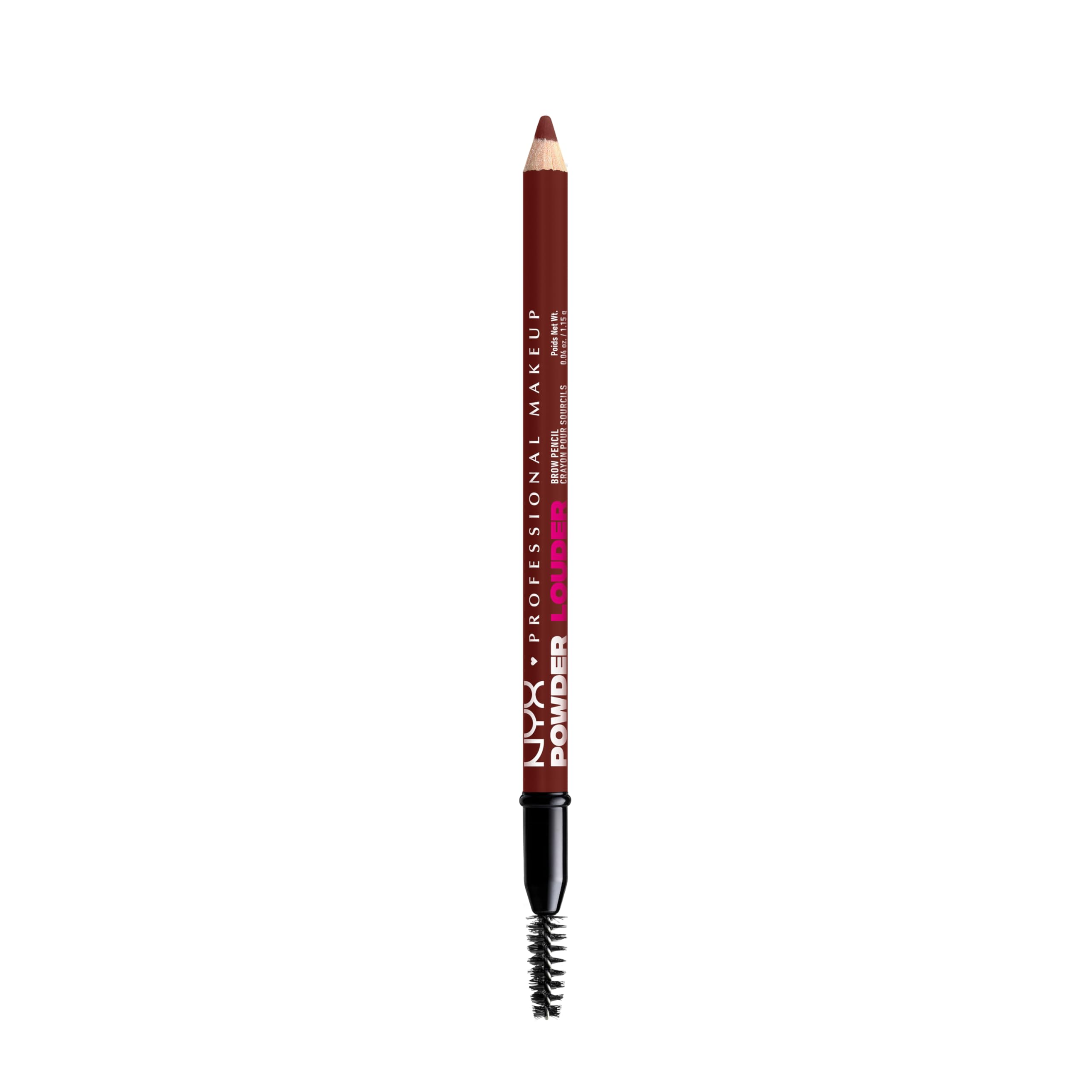 NYX Powder Louder Brow Pencil packaging shot highlights shade and vegan formula.