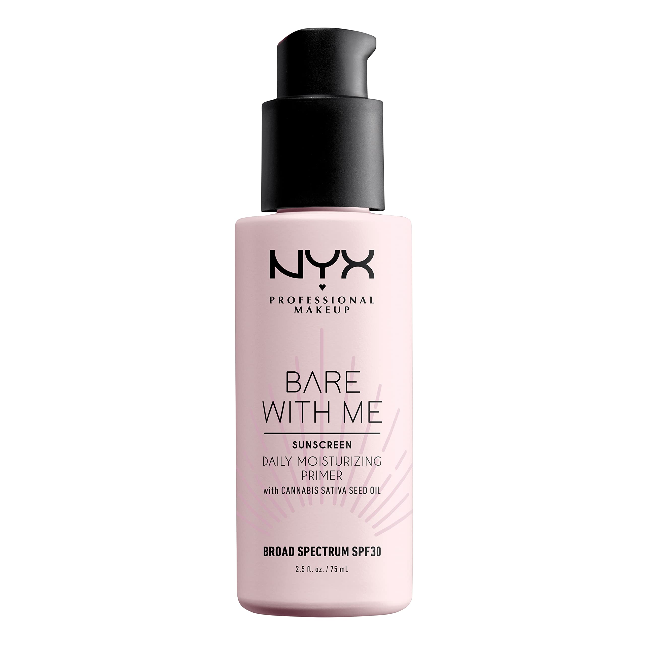 NYX Bare With Me primer, bote transparente con SPF 30 para hidratacion diaria.