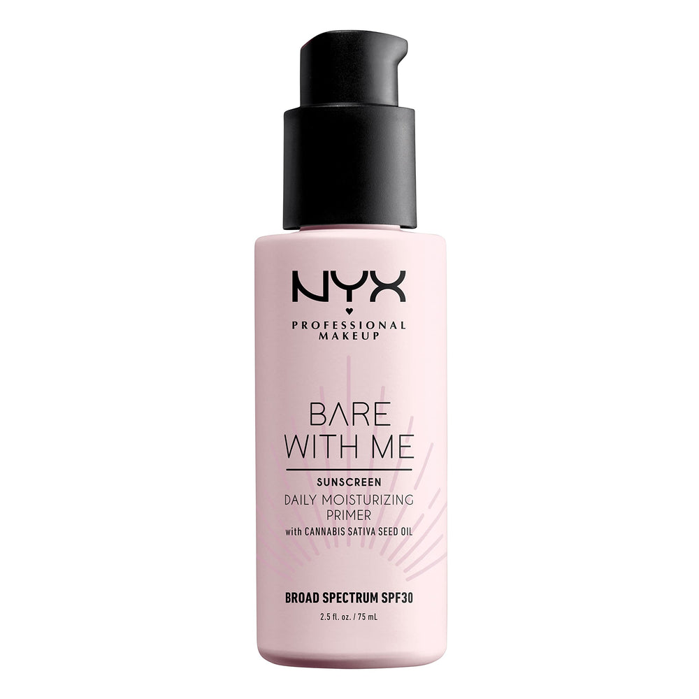 NYX Bare With Me primer, bote transparente con SPF 30 para hidratacion diaria.