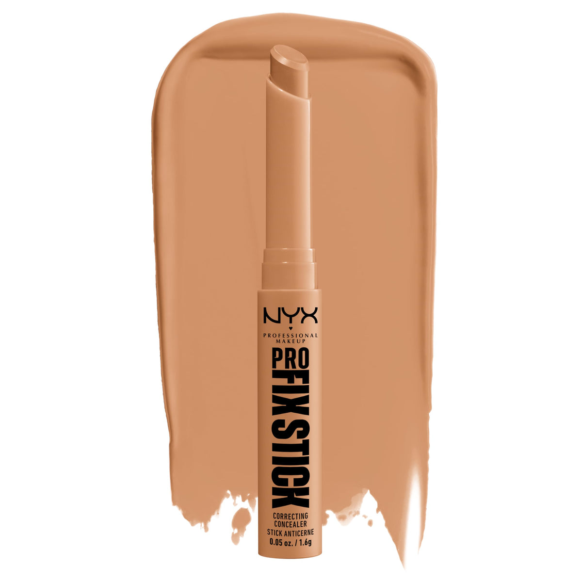 Barra correctora NYX Pro Fix en tono canela, aplicación suave para un acabado natural.