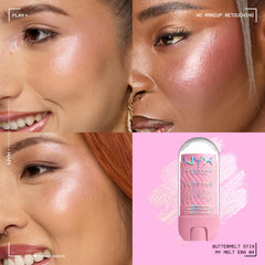 NYX Professional Makeup Buttermelt Glaze Stix en la mano, aplicación cremosa para brillo natural