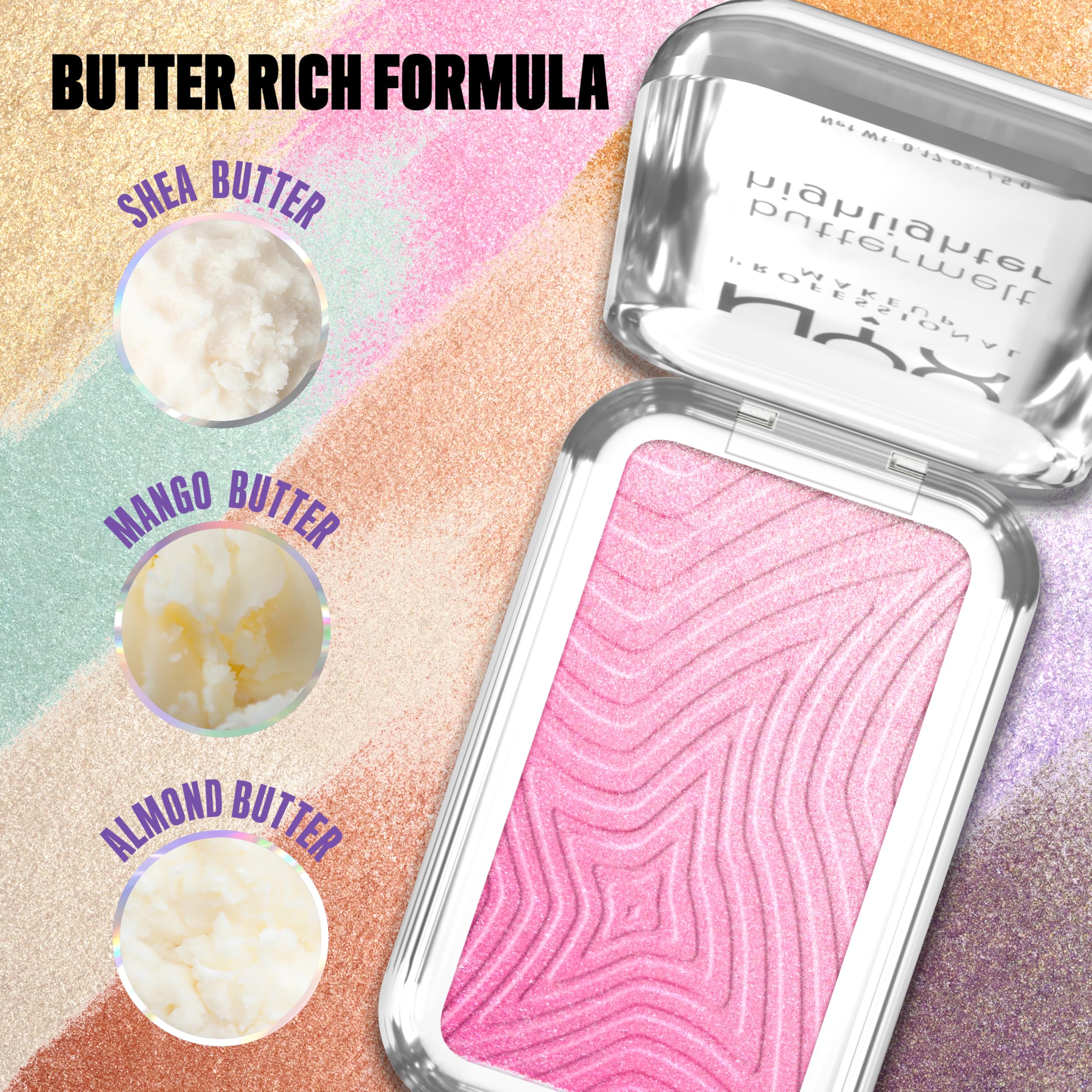 Efecto multicromático de Buttermelt iluminador para brillo versátil.