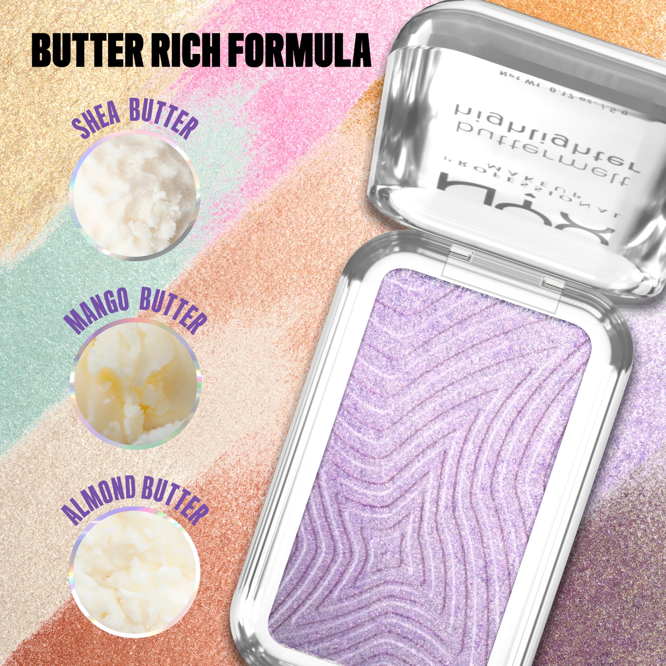 NYX Buttermelt Highlighter textura cremosa que se desliza fácilmente.