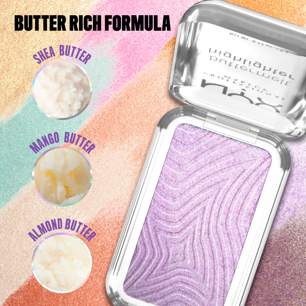 NYX Buttermelt Highlighter textura cremosa que se desliza fácilmente.