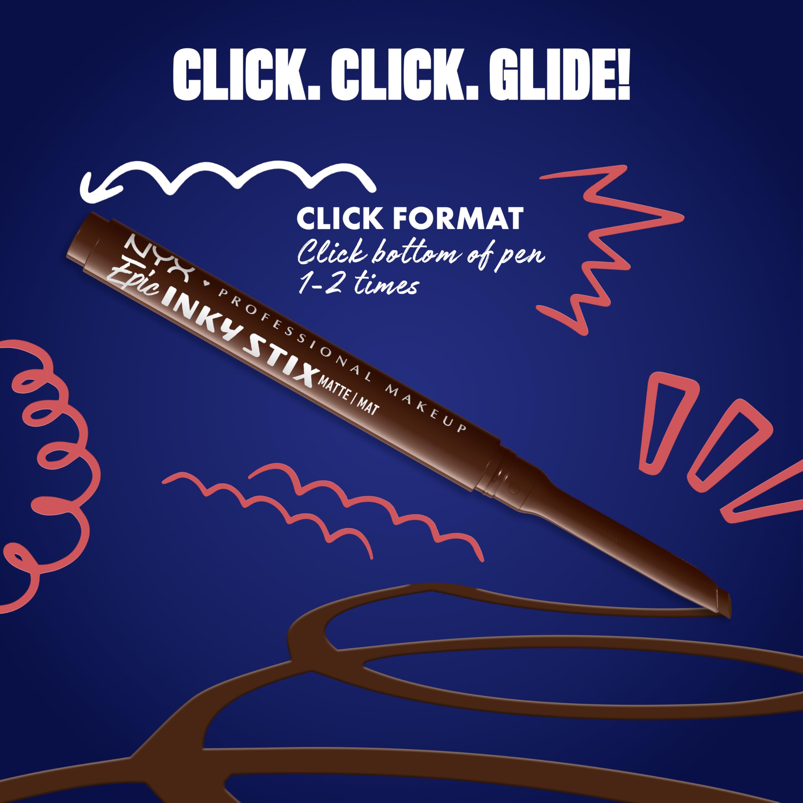 Mecanismo clic de NYX Epic Inky Stix permite color intenso y secado rápido.