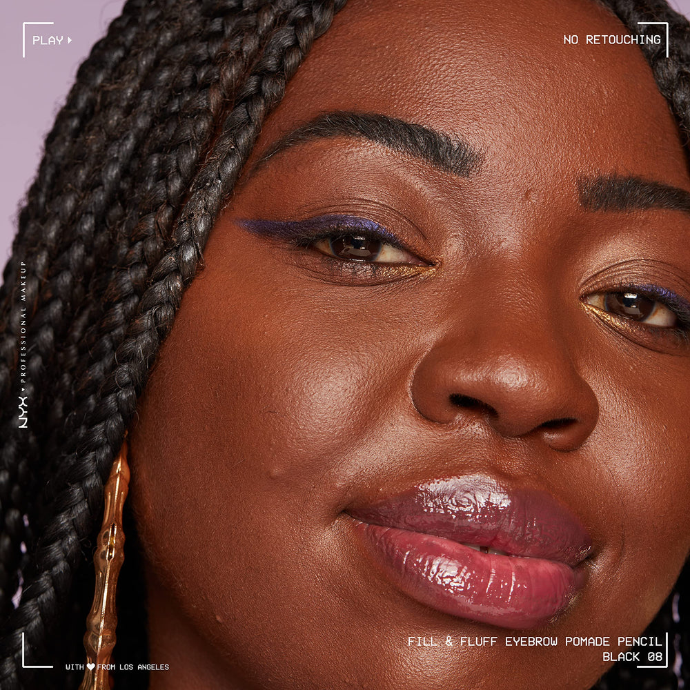 NYX Fill & Fluff Eyebrow Pencil black swatches show rich color
