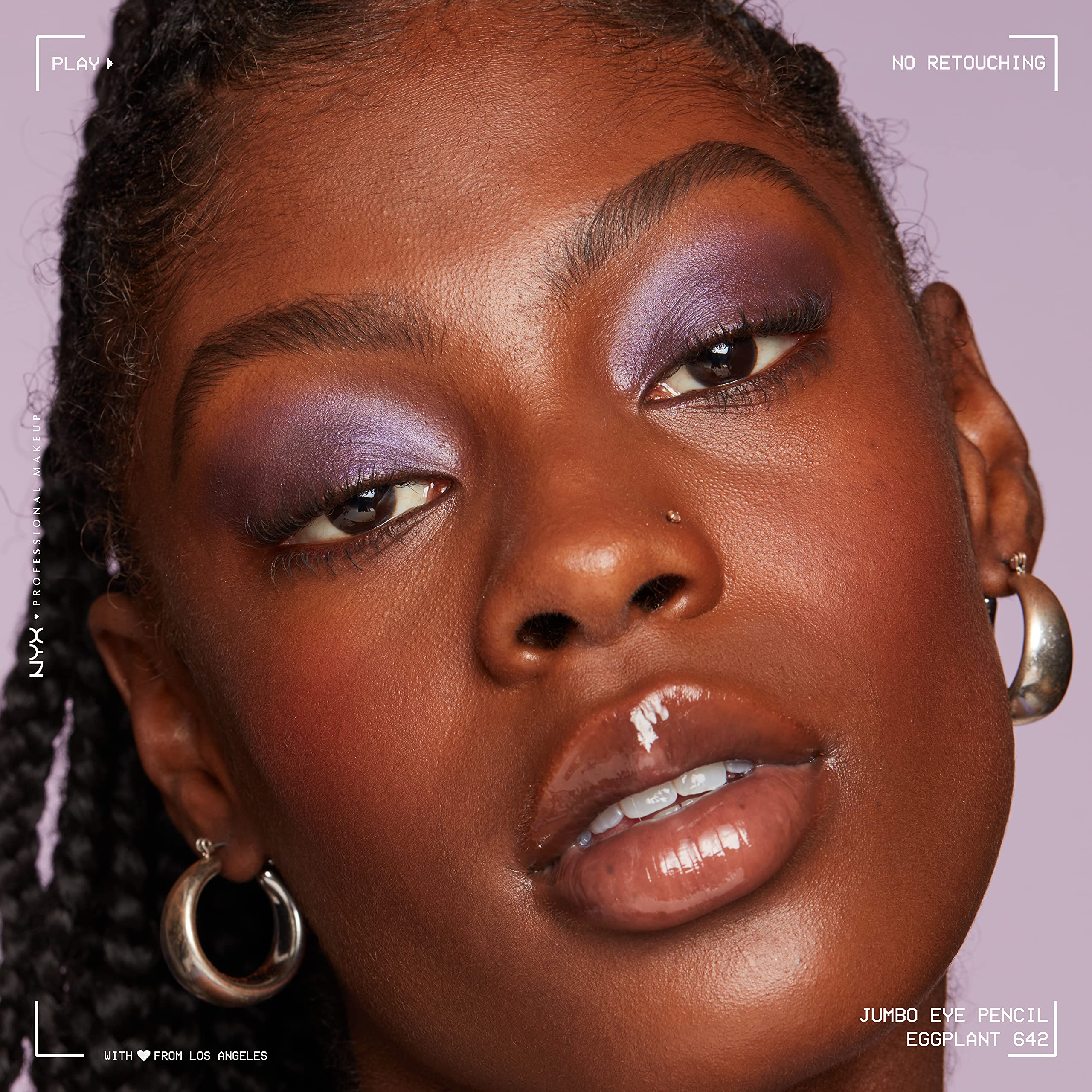 NYX Jumbo Eye Pencil Eggplant applied as lid color for smooth, long-lasting definition.