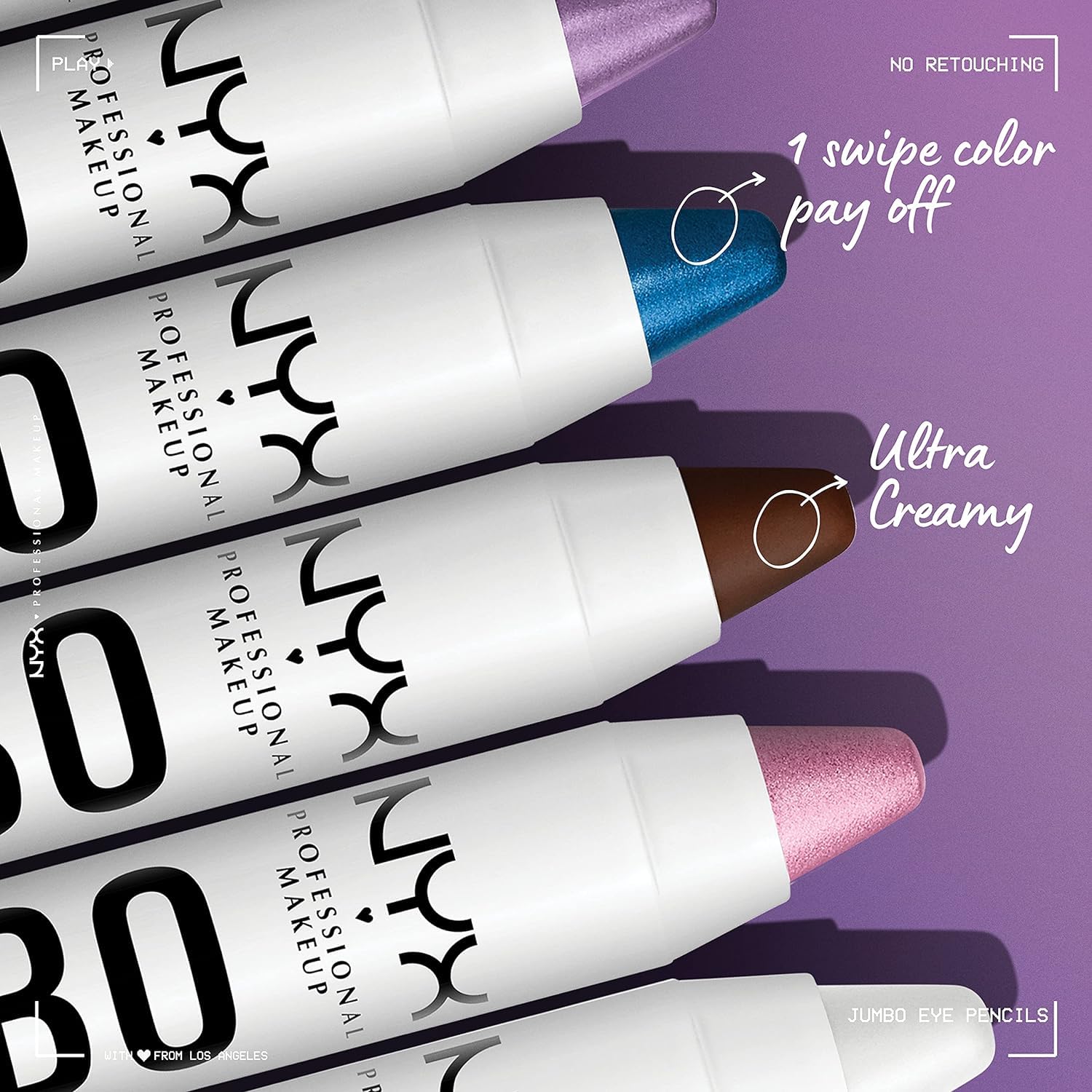 NYX Jumbo Eye Pencil Eggplant used as eyeliner for precise, seamless line.