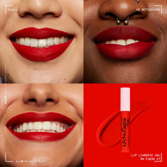 NYX PROFESSIONAL MAKEUP Labial líquido On Fuego, textura suave para aplicación cómoda.