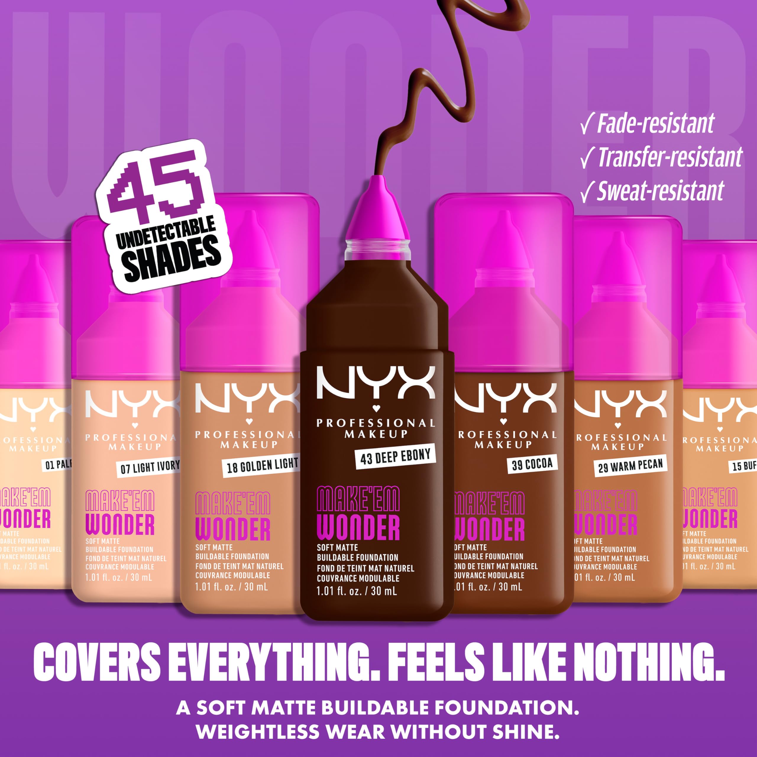 Acabado mate suave de NYX Make 'Em Wonder para piel suave.