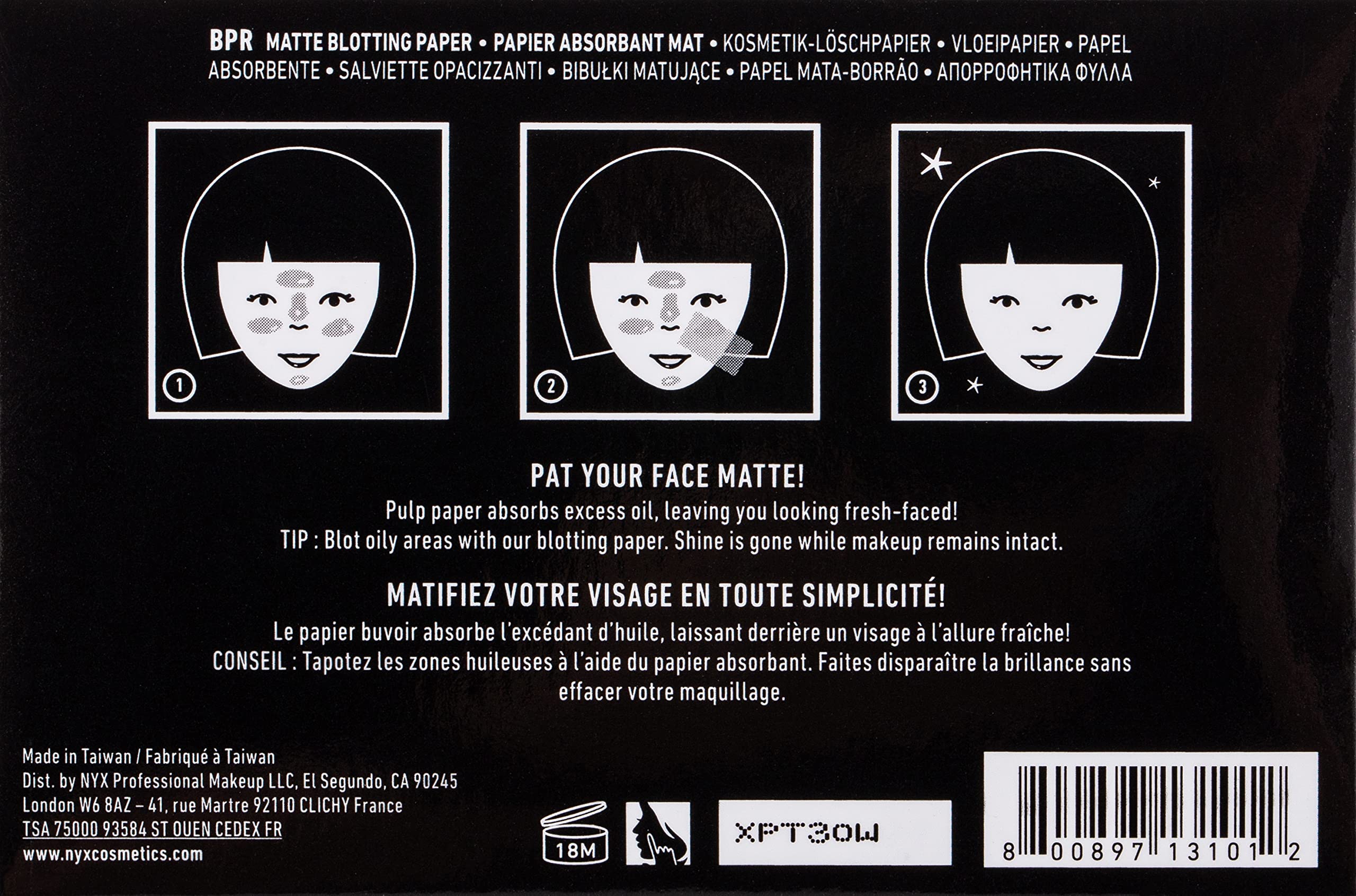 Compact blotting paper for on-the-go touch-ups by NYX.