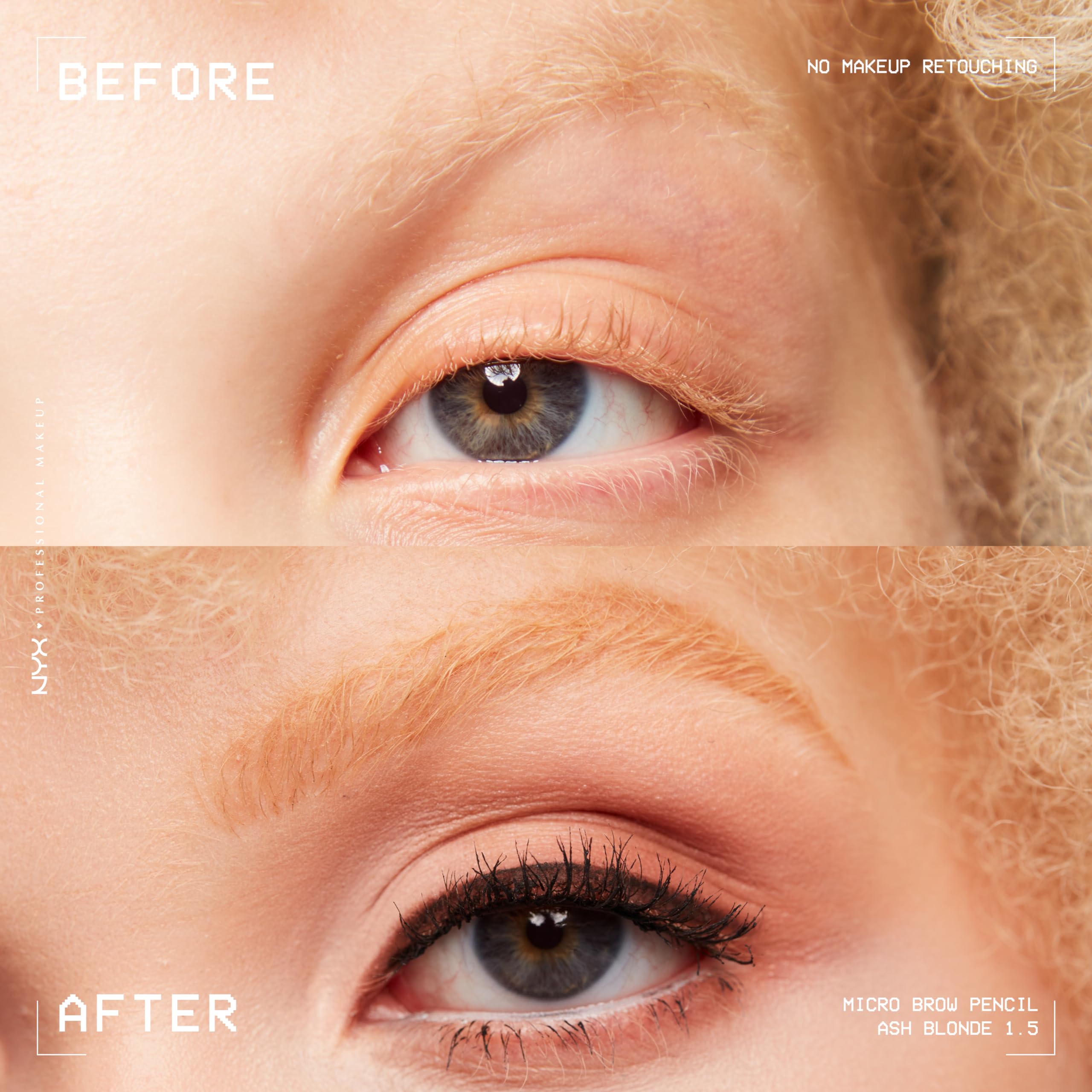 NYX Micro Brow Pencil Rubio Ceniza: spoolie integrado para difuminar bordes.