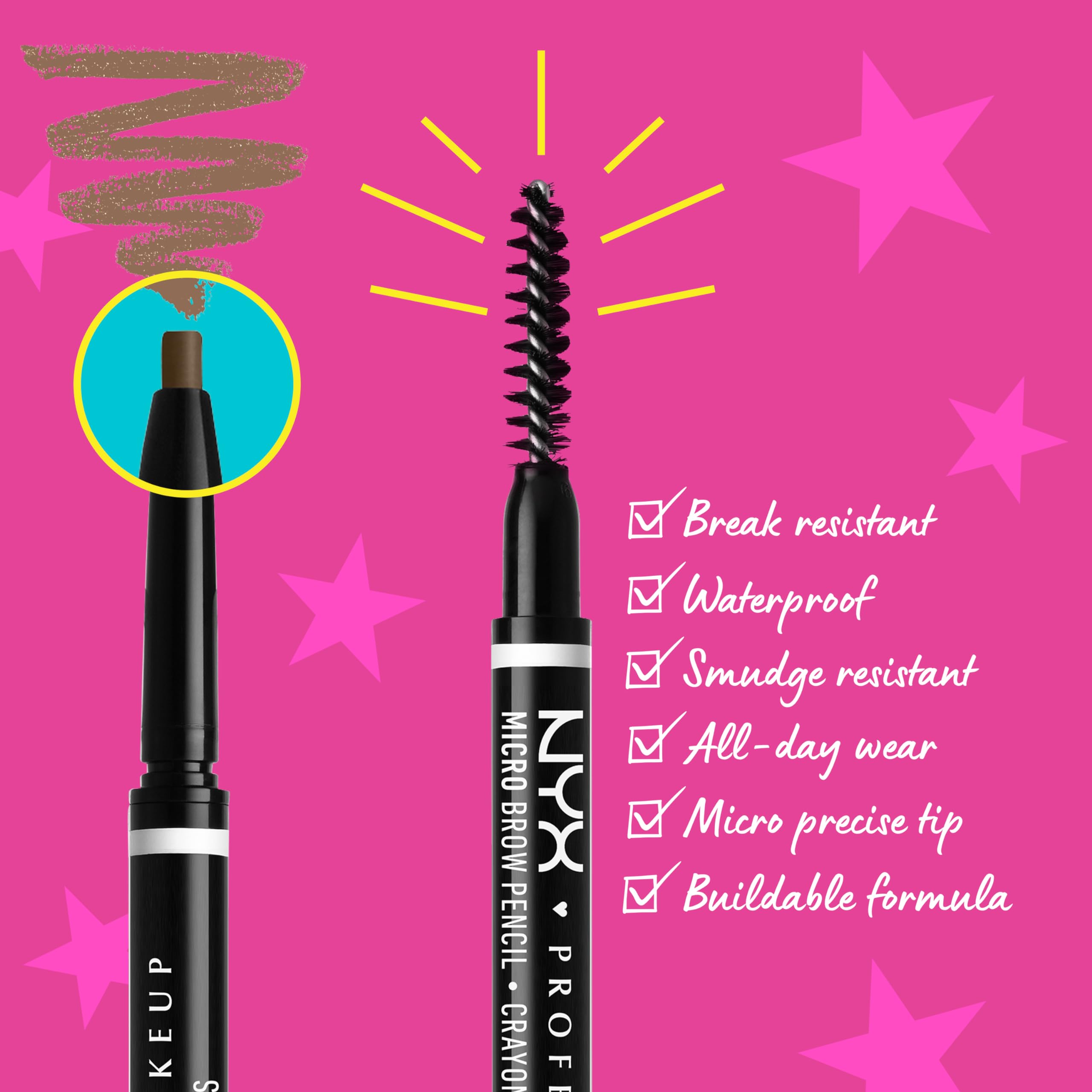 Lápiz de cejas NYX con trazo fino para un acabado natural.