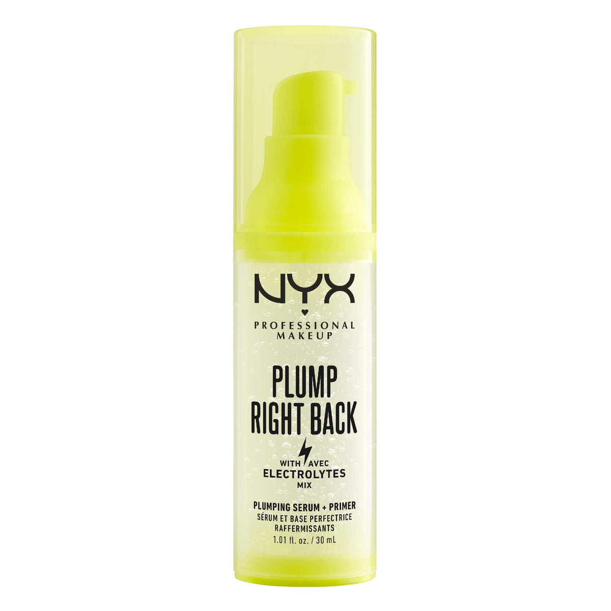 NYX PROFESSIONAL MAKEUP Plump Right Back, serúm-primer-botella, mejora la adherencia del maquillaje.