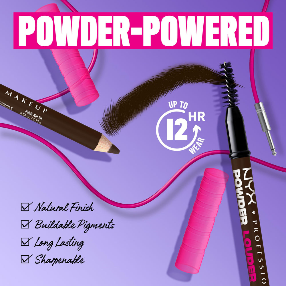 NYX Powder Louder Brow Pencil includes a spoolie brush for blending.