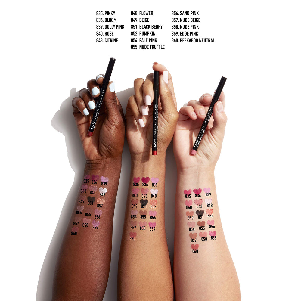 NYX Slim Lip Pencil Rose cruelty-free branding signals ethical beauty.