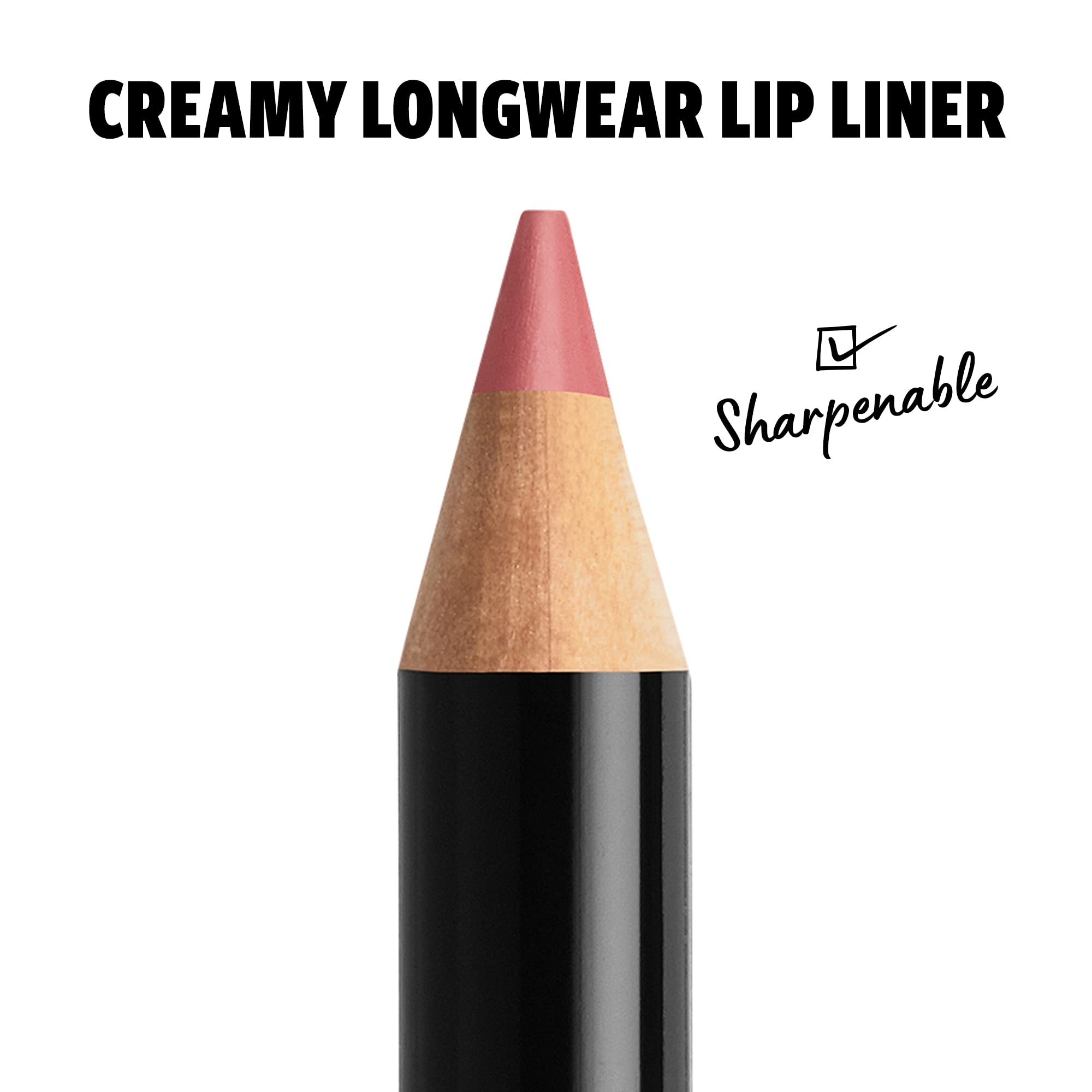 Close-up of NYX Rose lip liner tip for precise edge definition.