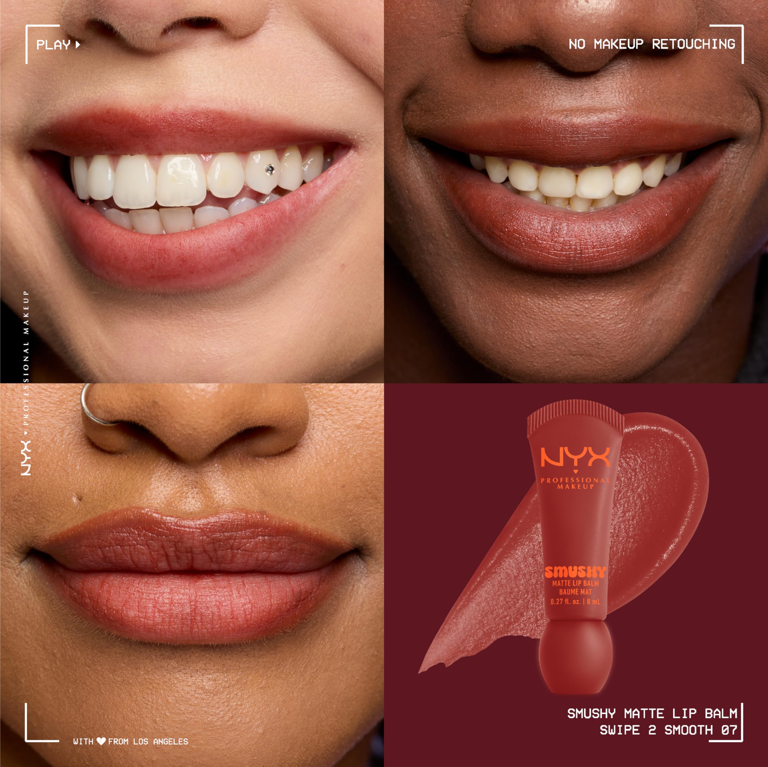 Smushy Matte Lip Balm de NYX ofrece coloración suave para un look natural.