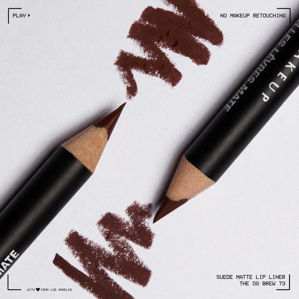 Swatches of NYX Suede Matte Lip Liner in rich brown tones.