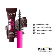 Aplicación precisa con Thick It Stick It para cejas, ideal para rellenar y delinear.