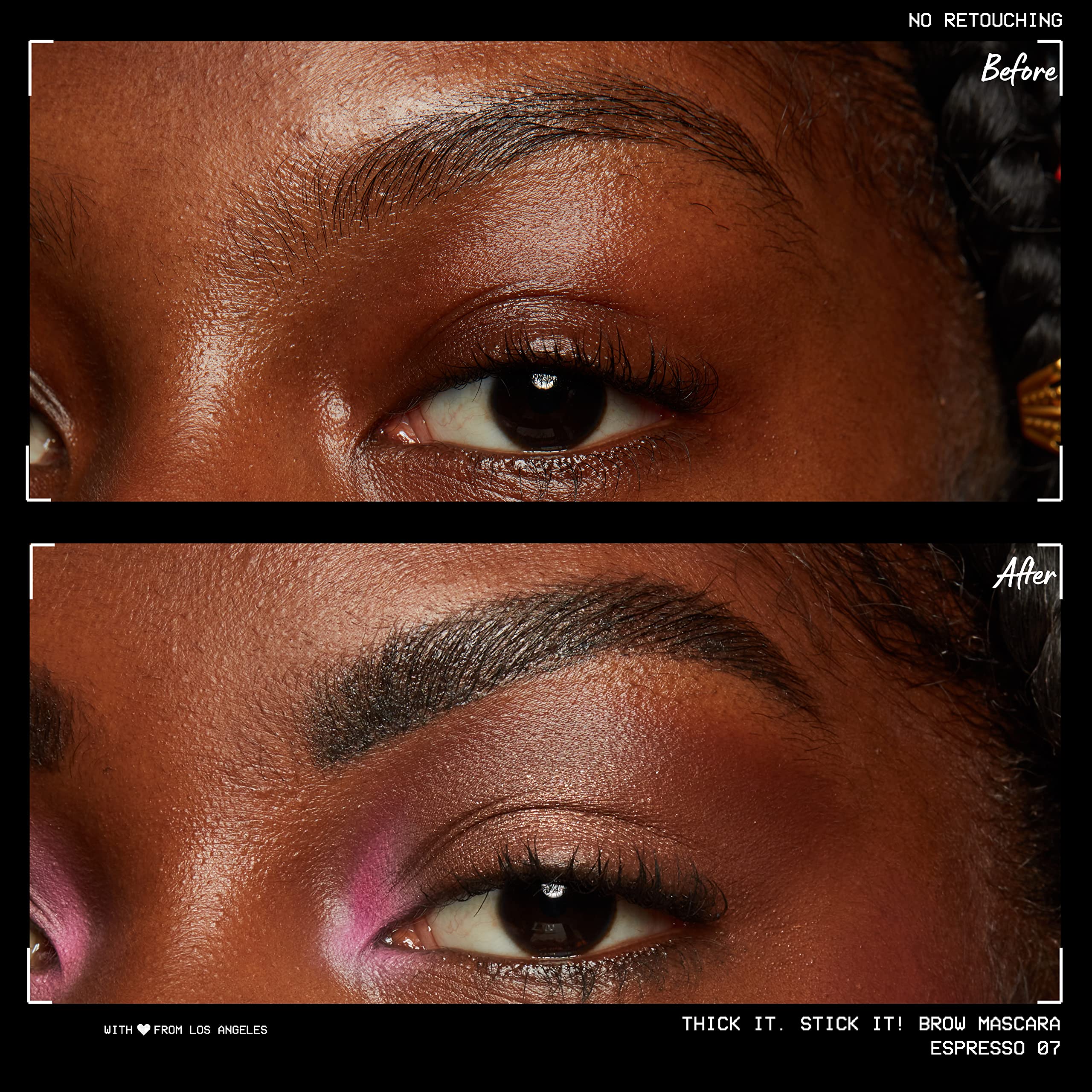 Fibras de origen vegetal en Thick It Stick It elevan el aspecto de las cejas.