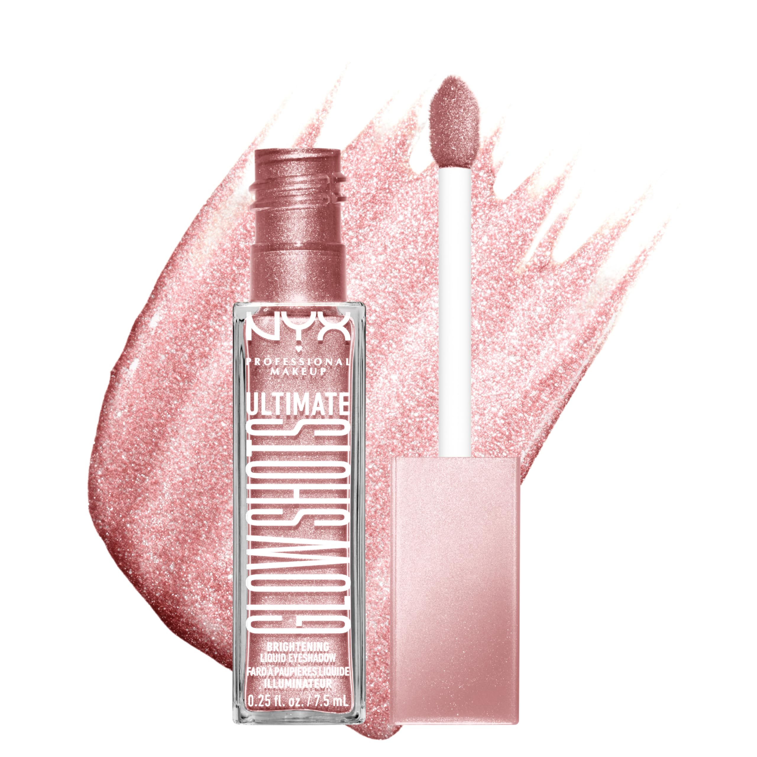 NYX Ultimate Glow Shots Grapefruit Glow swatch shows bright, long-lasting shimmer