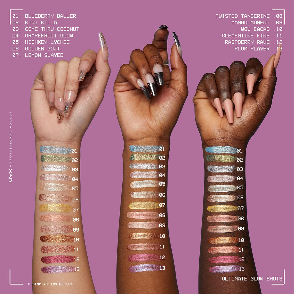 NYX Glow Shots no-flake-no-fallout formula on eyelid