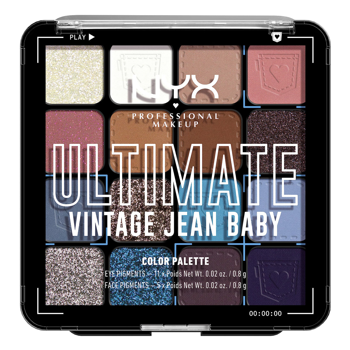NYX Ultimate Shadow Palette Vintage Jean Baby front view with versatile color options