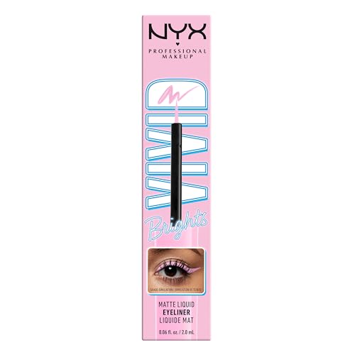 Delineador líquido Vivid Brights Sneaky Pink de NYX, crea estilos gráficos con toque vibrante.
