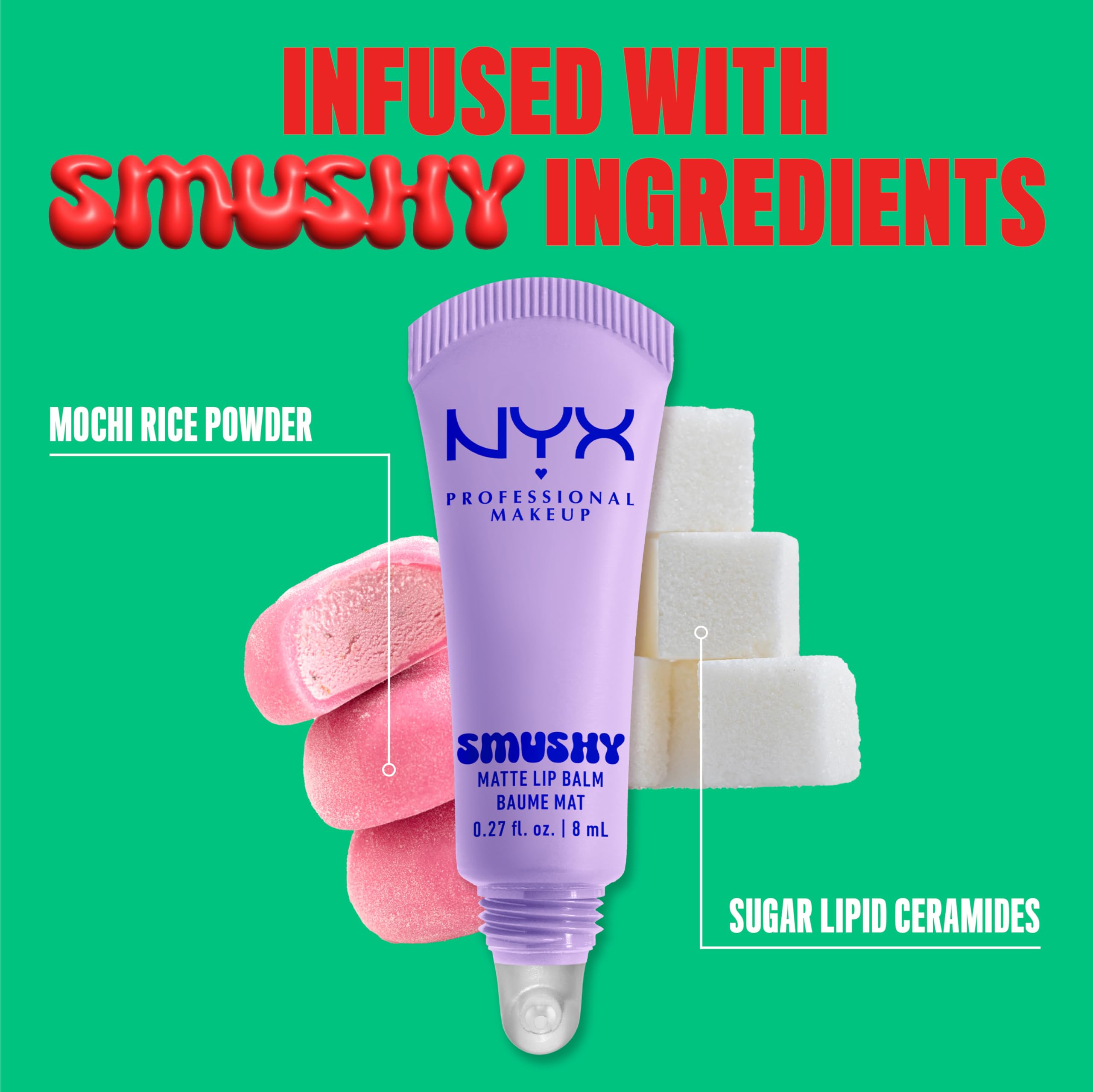 NYX Smushy bálsamo labial, ceramidas de azúcar para suavidad