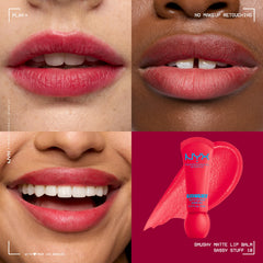 Aplicación suave de NYX Smushy Matte Lip Balm sobre los labios para hidratación y color difuso