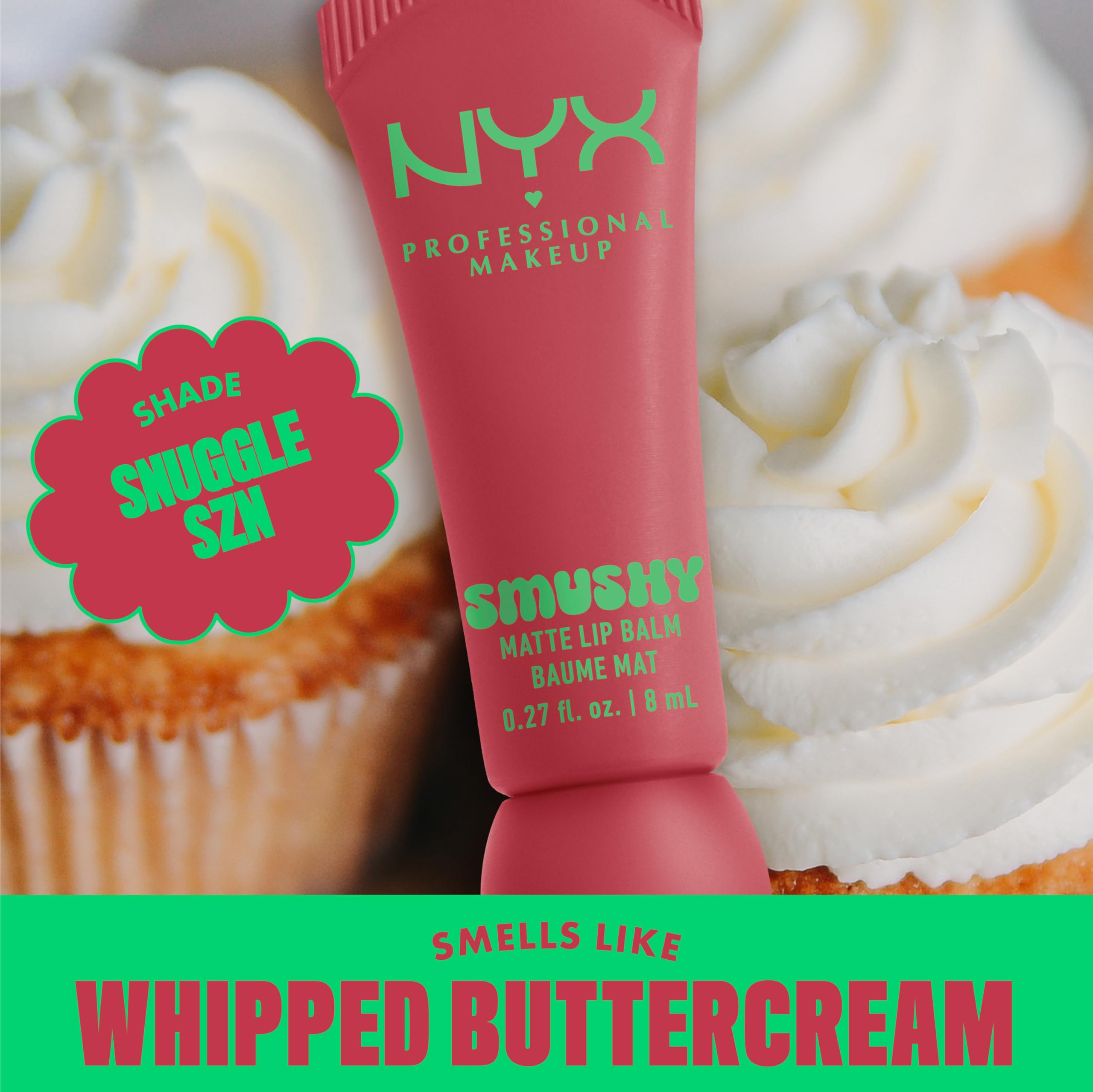 Cobertura difuminada de NYX Smushy Matte Lip Balm para looks naturales.