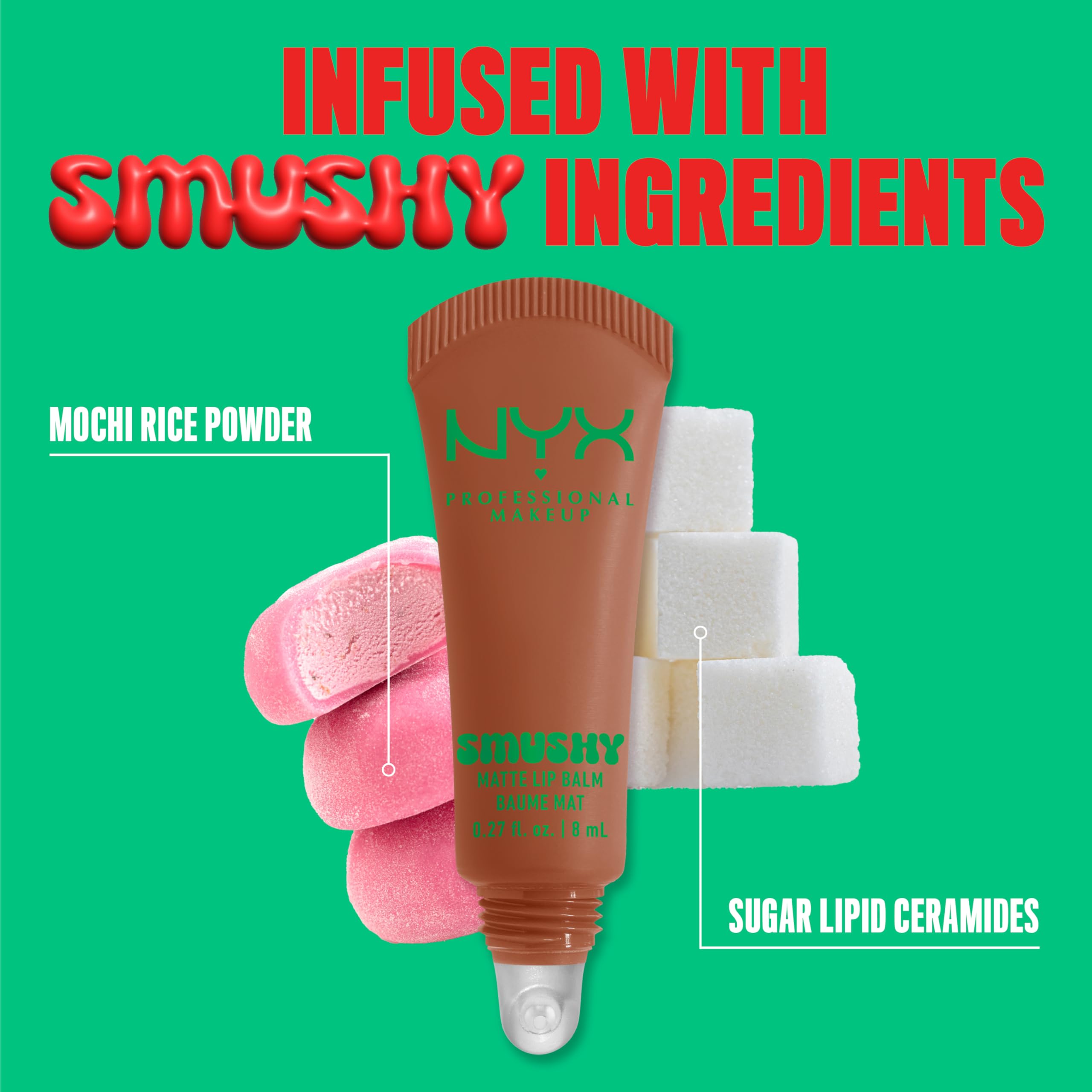 NYX Smushy Matte Lip Balm deslizamiento cremoso: acabado suave y pigmento sutil.