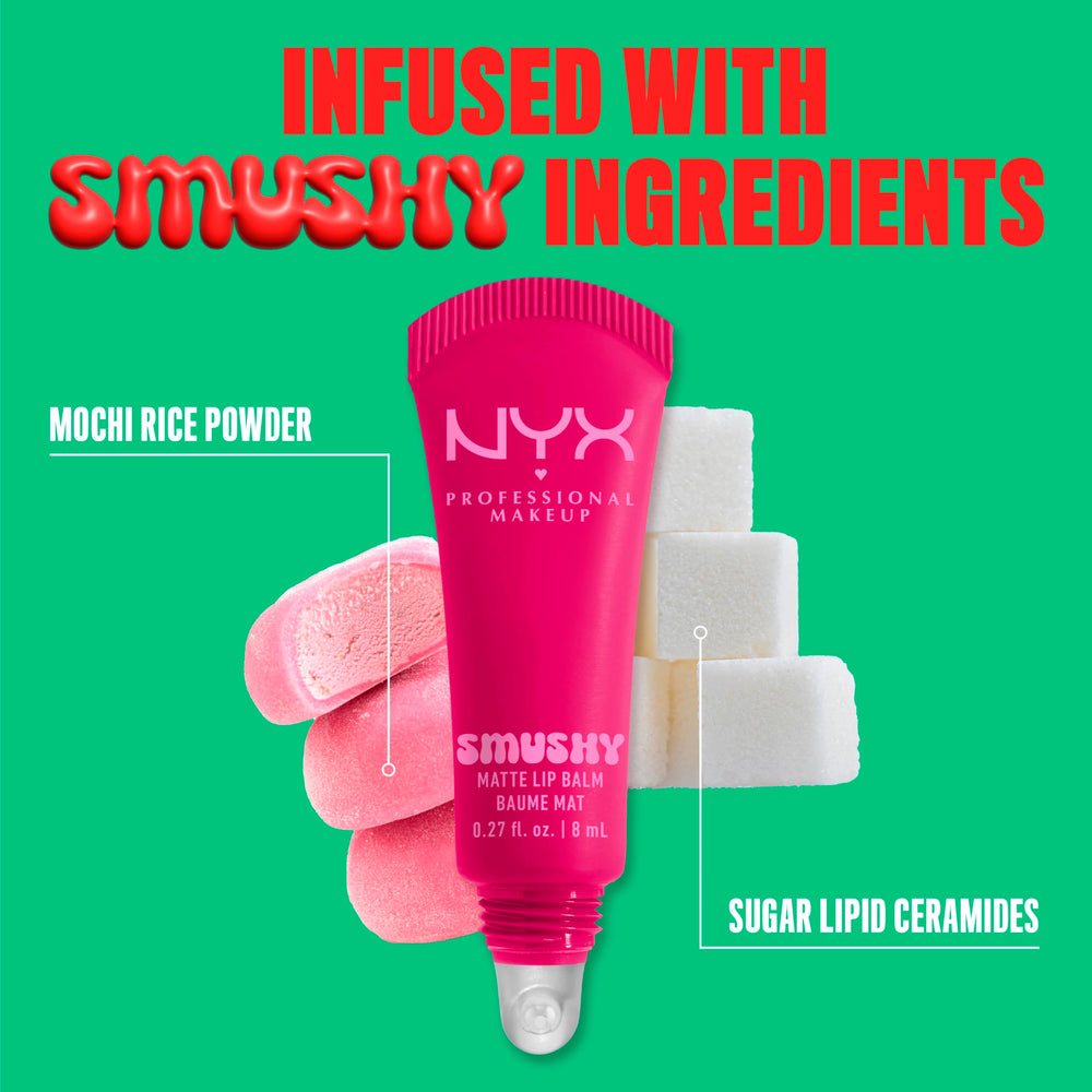 Cobertura construible con Smushy Matte Lip Balm para intensificar el color sin esfuerzo.