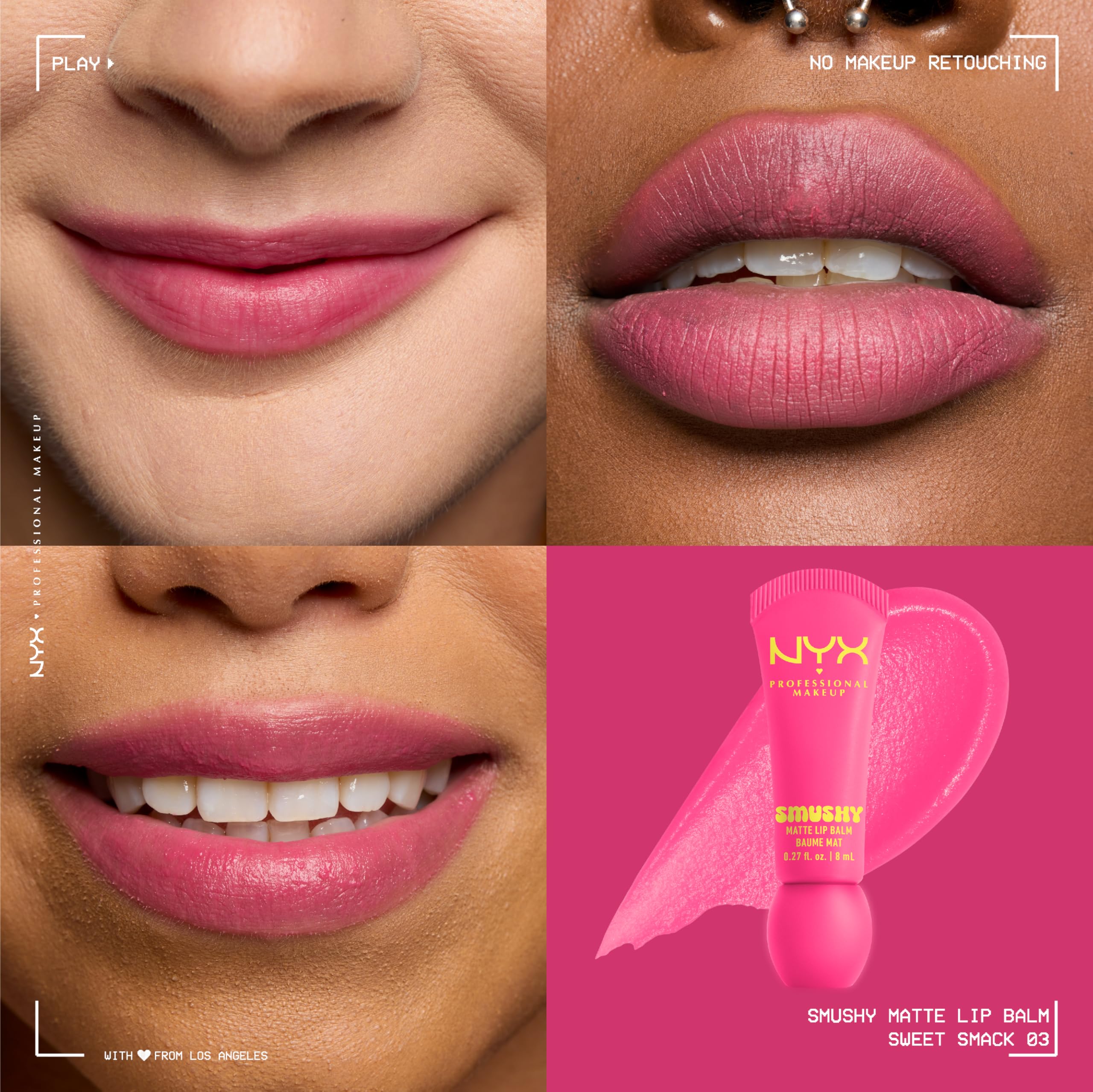 Textura cremosa de bálsamo labial Smushy Matte con acabado mate suave.