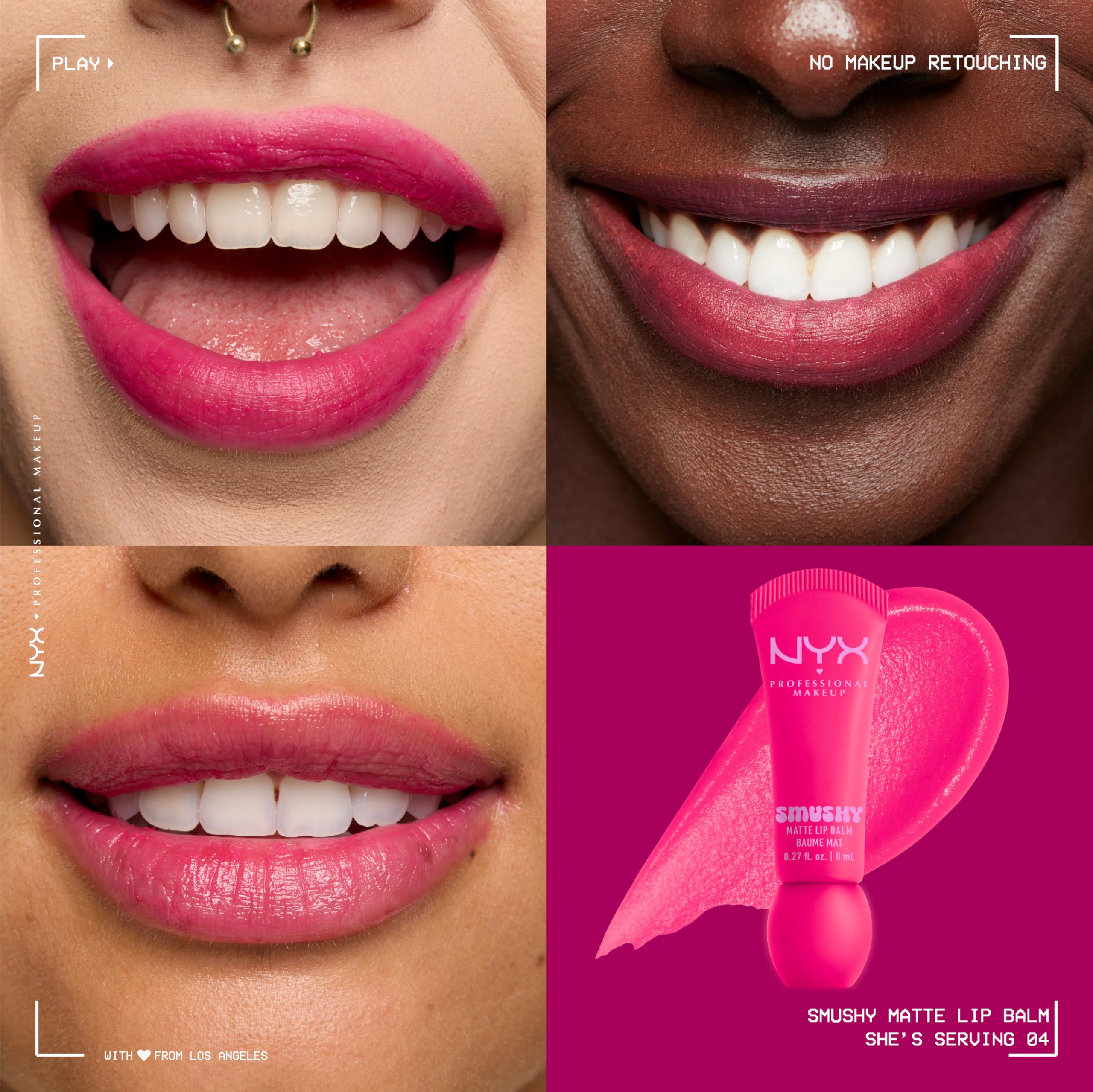 Textura sedosa de Smushy Matte Lip Balm para un color difuminado y cómodo todo el día.