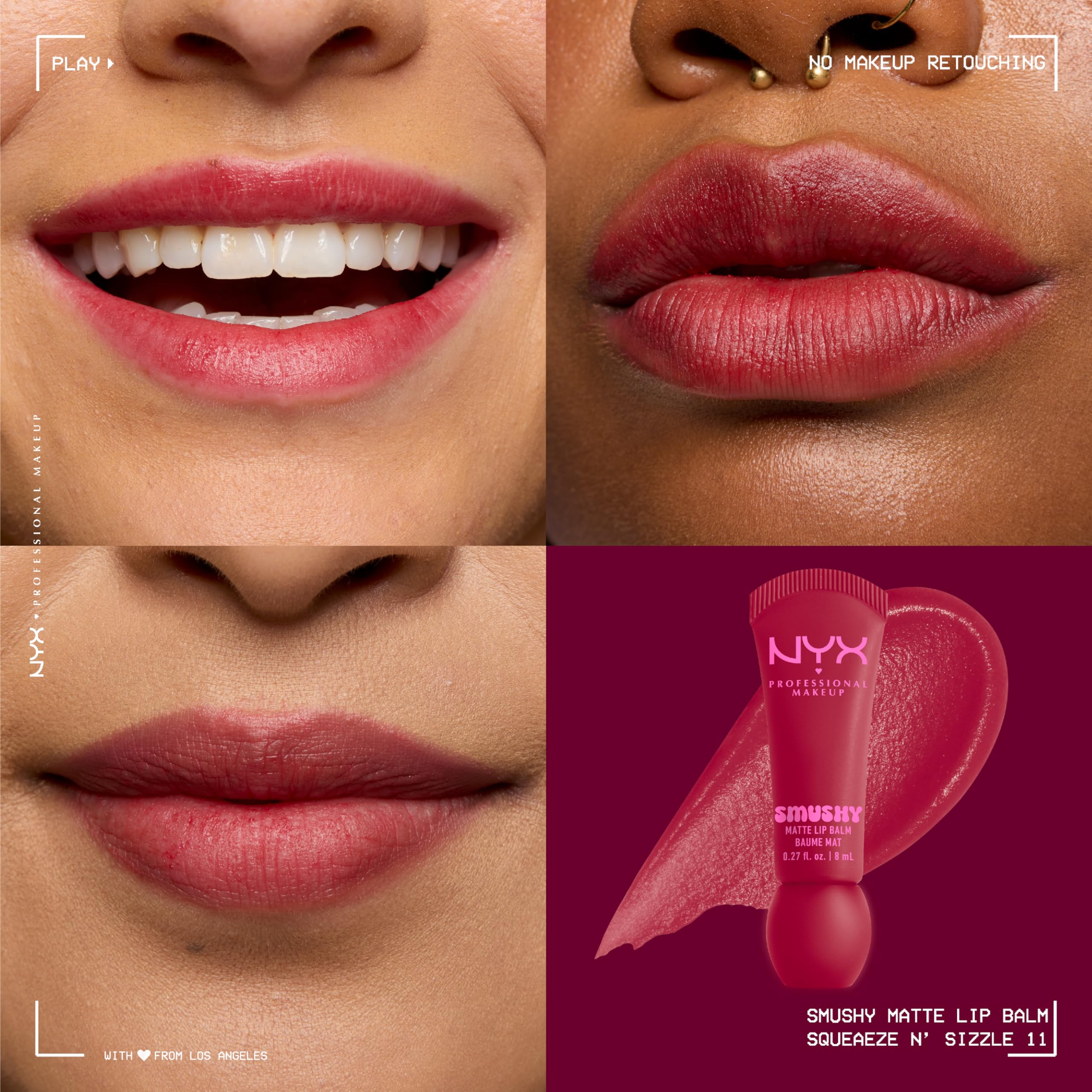 NYX Smushy Matte Lip Balm con tono nude para color suave y natural.