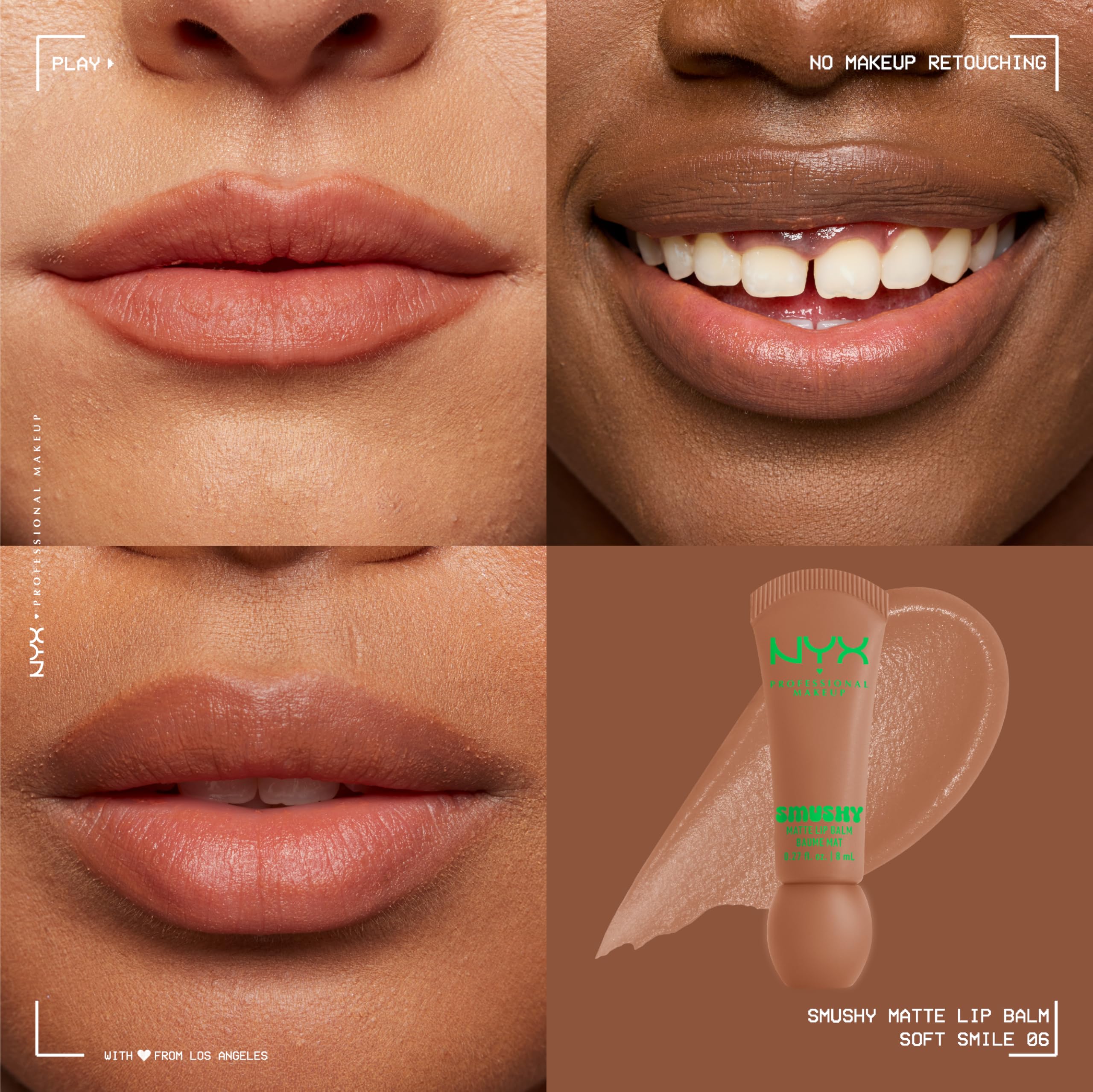 NYX Smushy Matte Lip Balm tono Nude: color suave con acabado mate difuso.