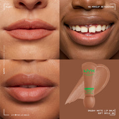 NYX Smushy Matte Lip Balm tono Nude: color suave con acabado mate difuso.