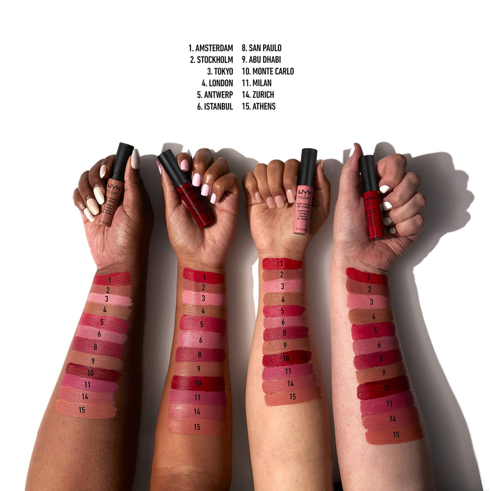 NYX Soft Matte Lip Cream applied for lightweight, smooth matte finish.