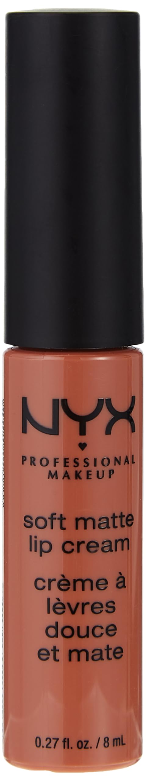 Swatches show rich nude to rose shades in NYX Soft Matte Lip Cream.